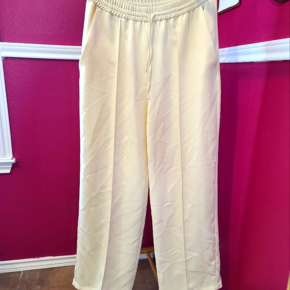 Cream pants.  Wide leg